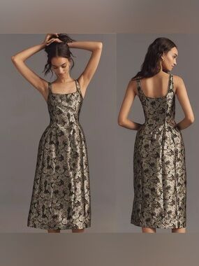Anthropologie Maeve Sleeveless Fit Flare Midi Dress Square Neck Cocktail Floral